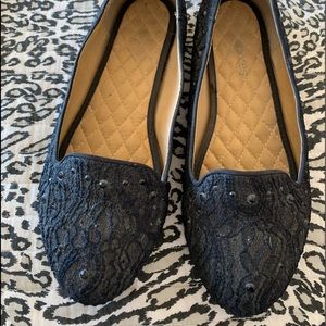 Black lace/sparkle flats
